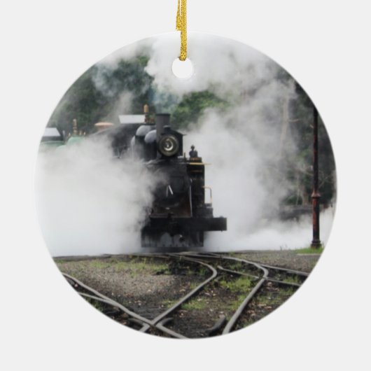 Kerstversiering met stoommotor keramisch ornament (Achterkant)