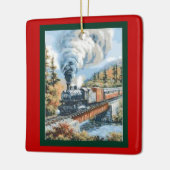 Kerstversiering met stuurmachinetrain keramisch ornament (Links)
