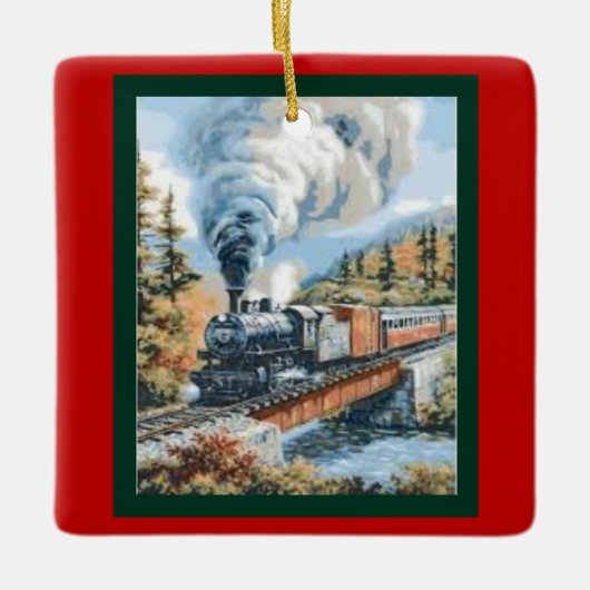 Kerstversiering met stuurmachinetrain keramisch ornament (Voorkant)