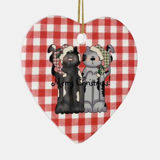 Kerstversiering met twee katten keramisch ornament (Rechts)