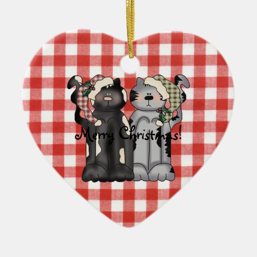 Kerstversiering met twee katten keramisch ornament (Voorkant)