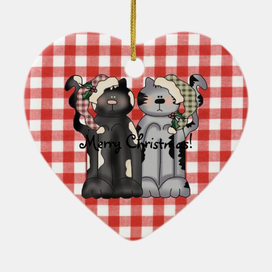 Kerstversiering met twee katten keramisch ornament (Achterkant)