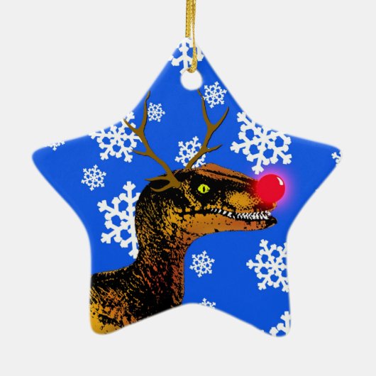 kerstversiering met velociraptor - Star Shape Keramisch Ornament (Achterkant)