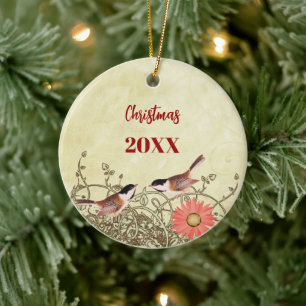 Kerstversiering met vintage vogels voor koppels keramisch ornament