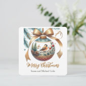Kerstversiering met vogel- en goudlint feestdagenkaart (Staand voorkant)