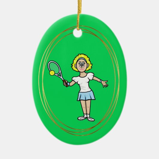 kerstversiering met Vrouw Tennis Player Blonde Keramisch Ornament (Voorkant)