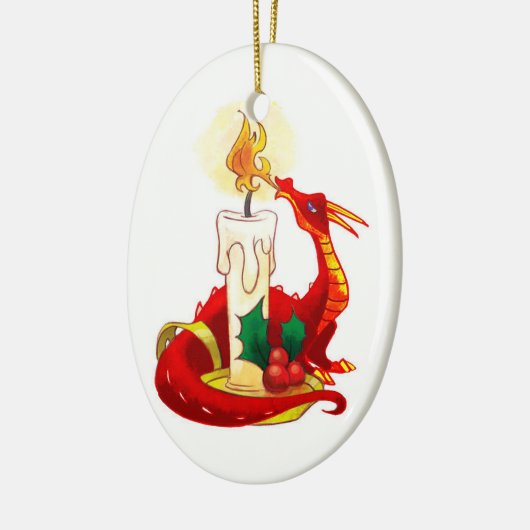 kerstversiering met vuurdraak keramisch ornament (Links)