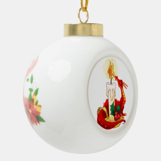 kerstversiering met vuurdraak keramische bal ornament (Links)