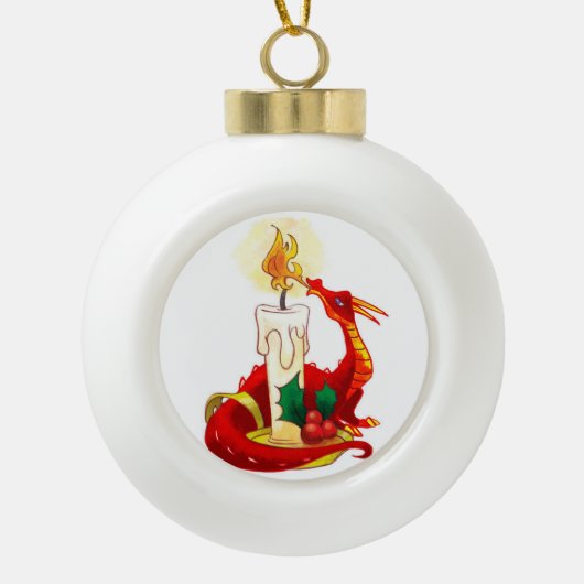 kerstversiering met vuurdraak keramische bal ornament (Voorkant)