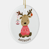 kerstversiering met winterrennier keramisch ornament (Rechts)