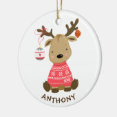 kerstversiering met winterrennier keramisch ornament (Links)