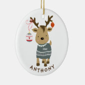 kerstversiering met winterrennier keramisch ornament (Rechts)