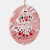 kerstversiering of cadeauversiering met roze varke keramisch ornament (Rechts)