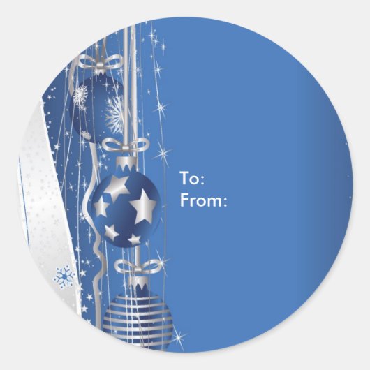 Kerstversiering op blauwe Stickers-cadeau Labels (Voorkant)