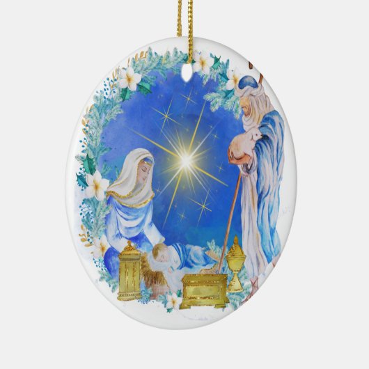 kerstversiering op de nativiteitsscène keramisch ornament (Rechts)