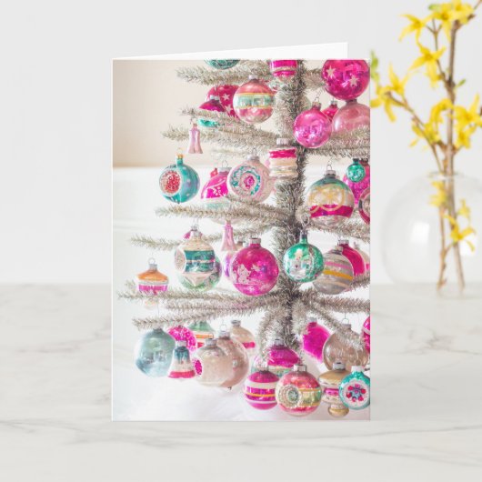 Kerstversiering op een Tinsel Boom Kaart (Gele Bloem)