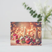 Kerstversiering op glitterachtergrond briefkaart (Staand voorkant)