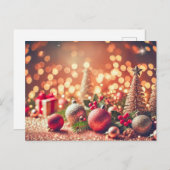 Kerstversiering op glitterachtergrond briefkaart (Voorkant / Achterkant)