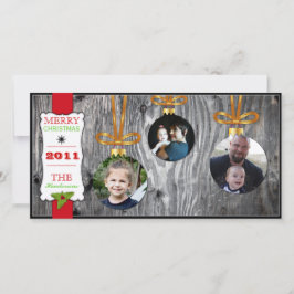 Kerstversiering op hout Vakantie Fotokaart Feestdagenkaart