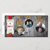 Kerstversiering op hout Vakantie Fotokaart Feestdagenkaart (Voorkant / Achterkant)