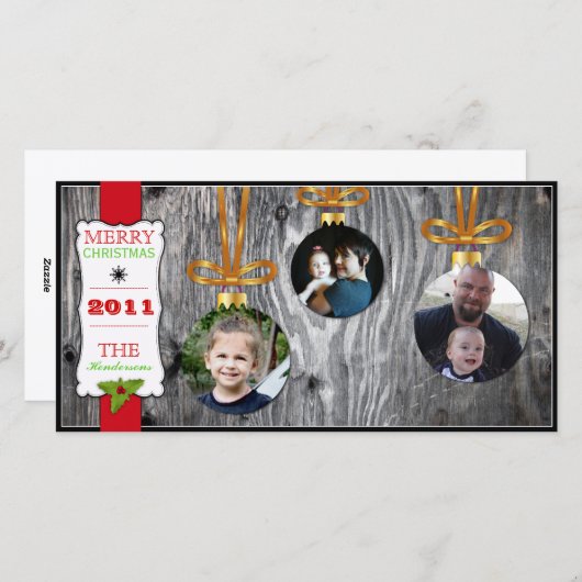 Kerstversiering op hout Vakantie Fotokaart Feestdagenkaart (Voorkant / Achterkant)