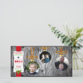 Kerstversiering op hout Vakantie Fotokaart Feestdagenkaart (Staand voorkant)