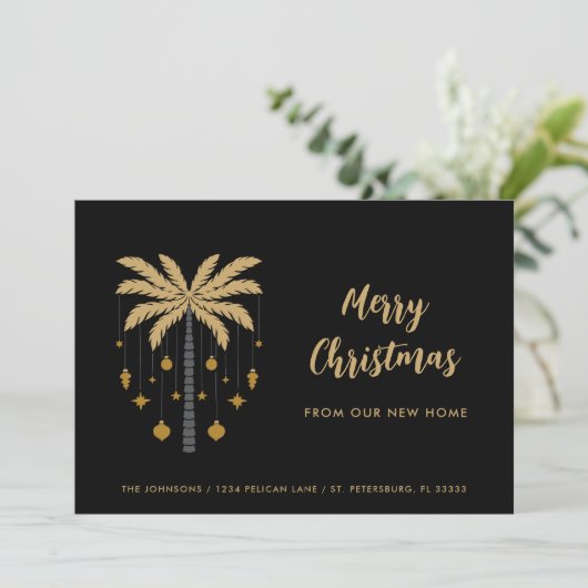 Kerstversiering op Palm Tree New Home Aankondiging (Staand voorkant)