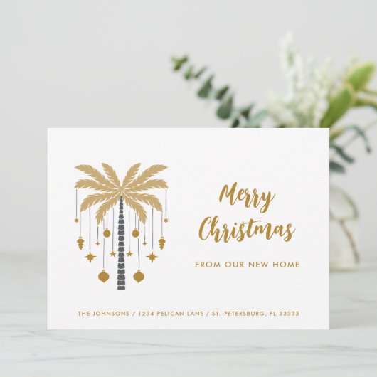 Kerstversiering op Palm Tree New Home Aankondiging (Staand voorkant)