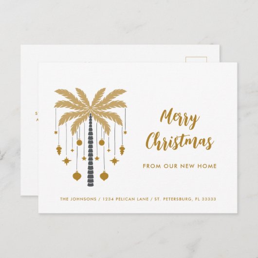 Kerstversiering op Palm Tree New Home Aankondigingskaart (Voorkant / Achterkant)