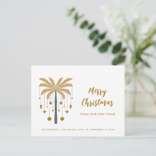 Kerstversiering op Palm Tree New Home Aankondigingskaart (Staand voorkant)