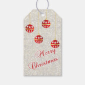 Kerstversiering op witte pailletten cadeaulabel (Voorkant)