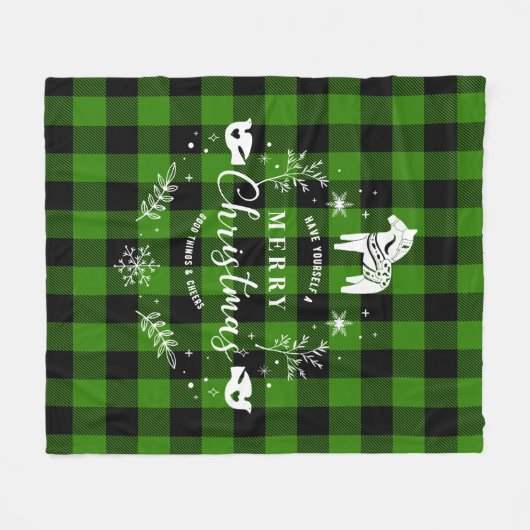 Kerstversiering op zwart & groen geruite patroon fleece deken (Voorkant (Horizontaal))