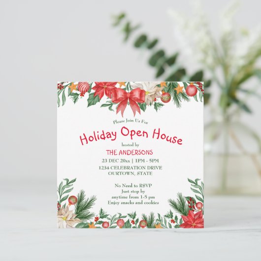 kerstversiering openhuisuitnodiging voor feestdage kaart (Staand voorkant)