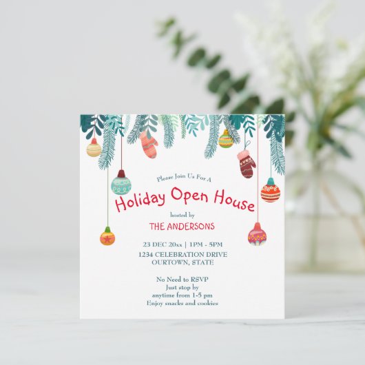 kerstversiering openhuisuitnodiging voor feestdage kaart (Staand voorkant)