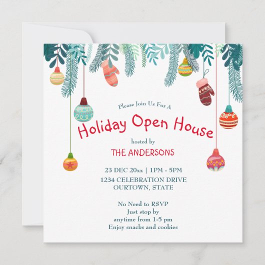 kerstversiering openhuisuitnodiging voor feestdage kaart (Voorkant)