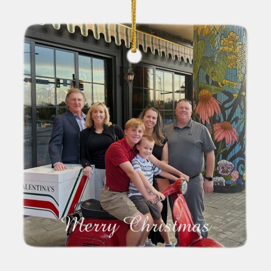 Kerstversiering-Pas 2 foto's en tekst aan Keramisch Ornament (Achterkant)