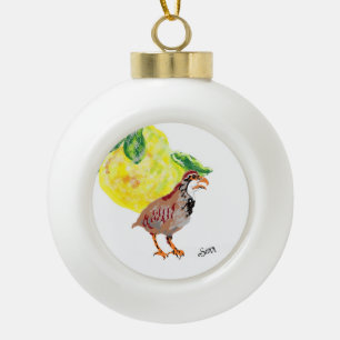 Kerstversiering: Patrijs en perenboom. Keramische Bal Ornament