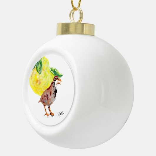 Kerstversiering: Patrijs en perenboom. Keramische Bal Ornament (Rechts)