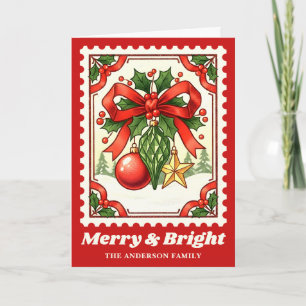 Kerstversiering Postzegel Merry & Bright Feestdagen Kaart