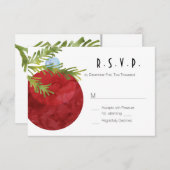 kerstversiering, rood, bruiloft RSVP (Voorkant / Achterkant)
