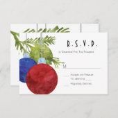 Kerstversiering, rood groen en blauw, bruiloft RSV RSVP Kaartje (Voorkant / Achterkant)