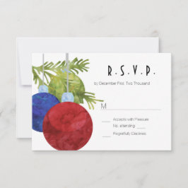 Kerstversiering, rood groen en blauw, bruiloft RSV RSVP Kaartje