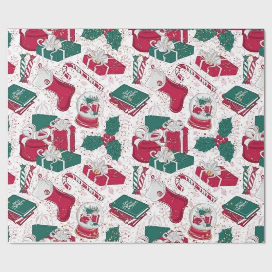 kerstversiering rood wit cadeaupapier (Vlak)