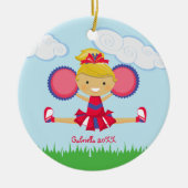 Kerstversiering, rood, wit en blauw keramisch ornament (Voorkant)