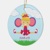 Kerstversiering, rood, wit en blauw keramisch ornament (Links)