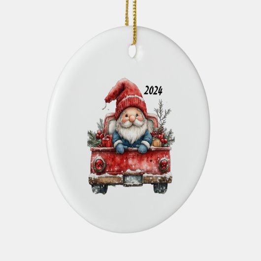 Kerstversiering Santa Gnome 2024 Keramisch Ornament (Rechts)