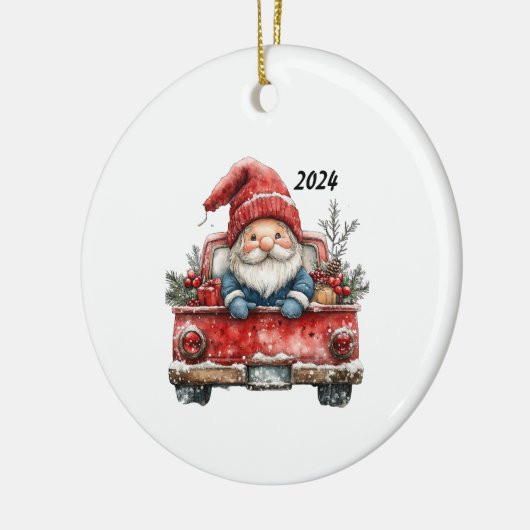 Kerstversiering Santa Gnome 2024 Keramisch Ornament (Links)