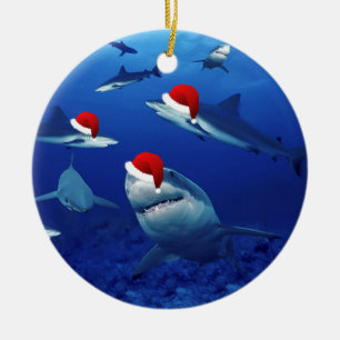 Kerstversiering - Santa Sharks Keramisch Ornament