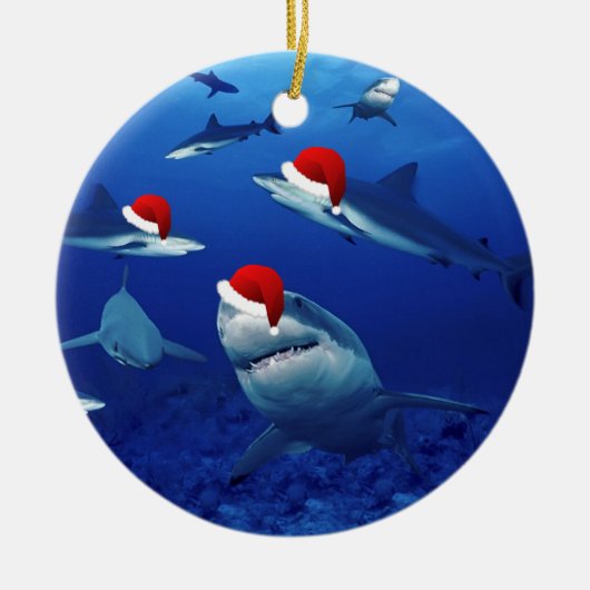 Kerstversiering - Santa Sharks Keramisch Ornament (Voorkant)