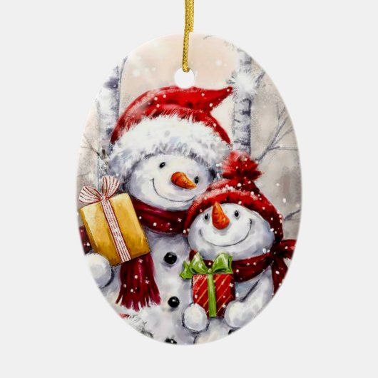 Kerstversiering - Snowman Keramisch Ornament (Voorkant)